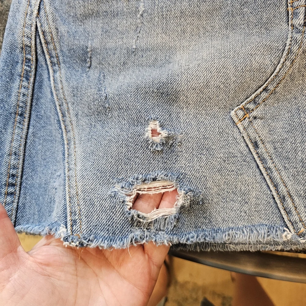 We the Free Denim Mini Skirt Distressed Button Fly - Picture 11 of 15